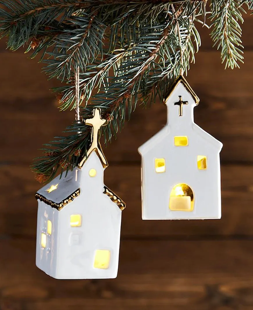 Light-Up Ceramic Church Ornament