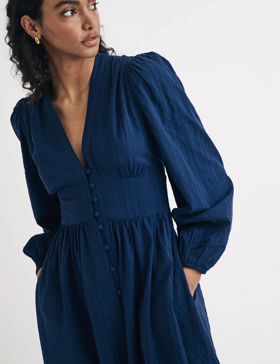 Starlight Long Sleeve Midaxi Dress Navy
