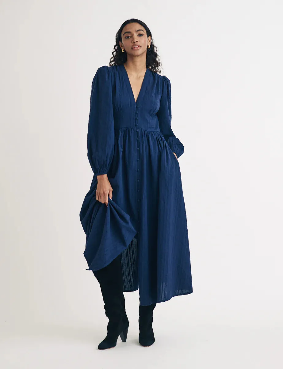 Starlight Long Sleeve Midaxi Dress Navy