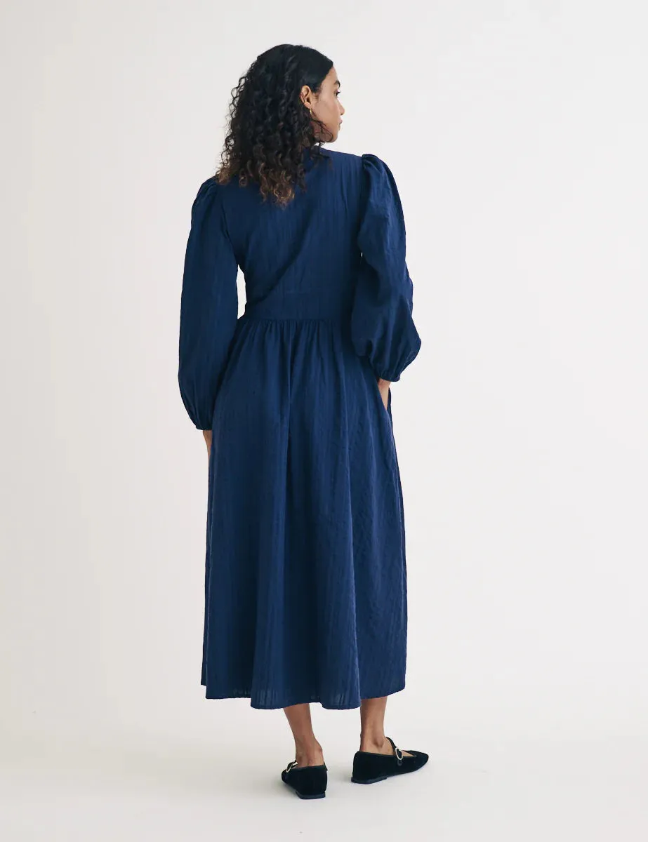 Starlight Long Sleeve Midaxi Dress Navy